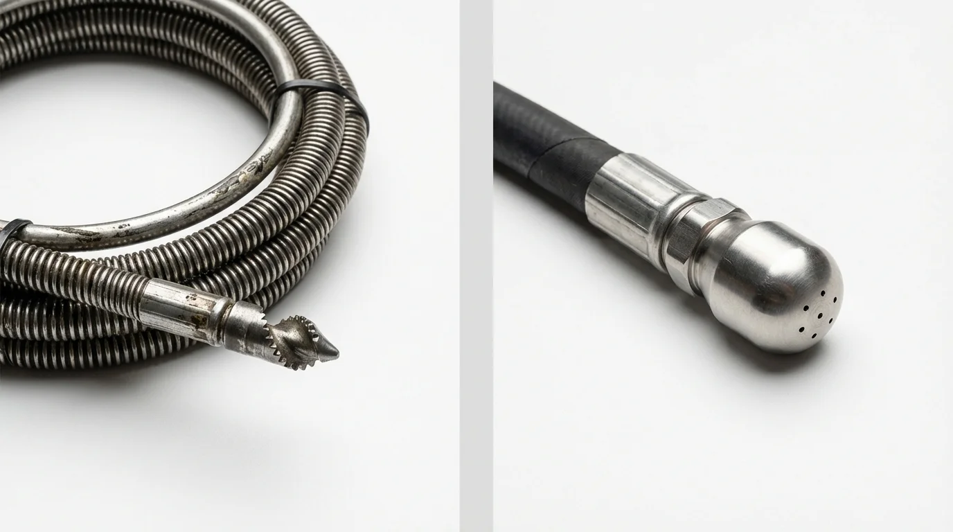 Drain snake cable and hydro jetting nozzle used for drain cleaning in Monson, MA