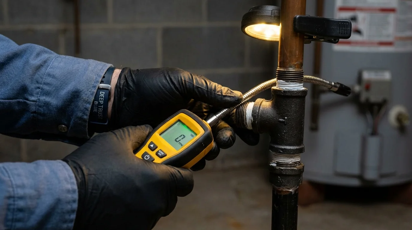 Gas leak detection with electronic sniffer by Johns Plumbing LLC in Monson