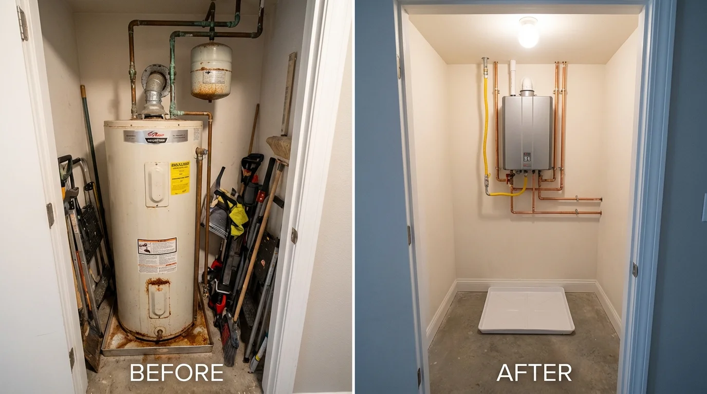Tank water heater versus wall-mounted tankless unit comparison for Monson, MA homeowners