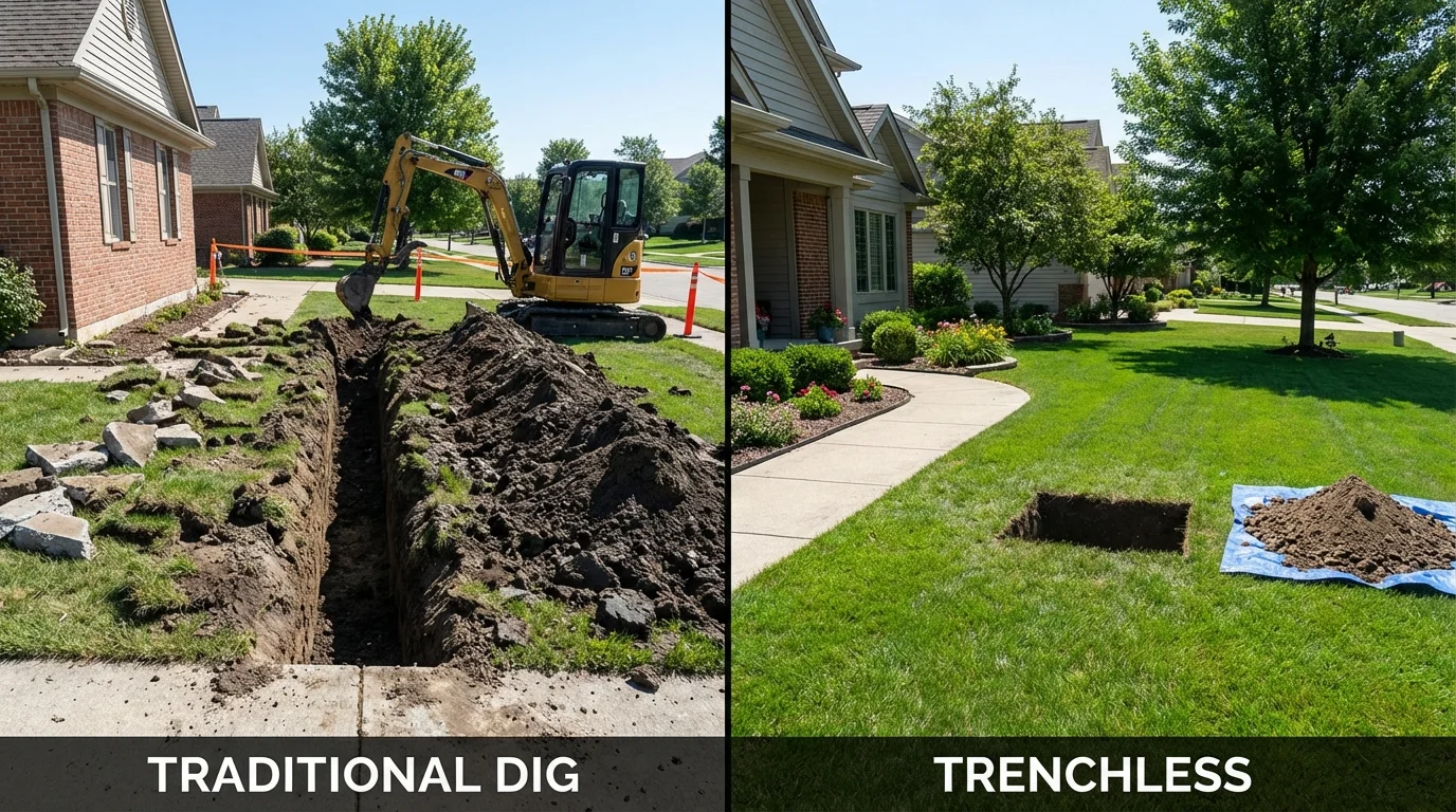 Trenchless sewer repair with minimal yard damage versus traditional excavation in Monson, MA
